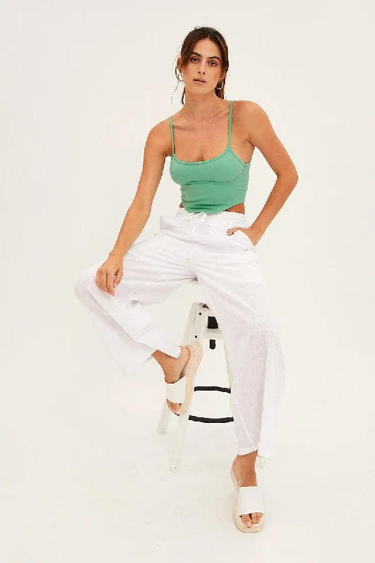 White Wide Leg Pants High Rise Cotton Elegant Palazzo Trousers