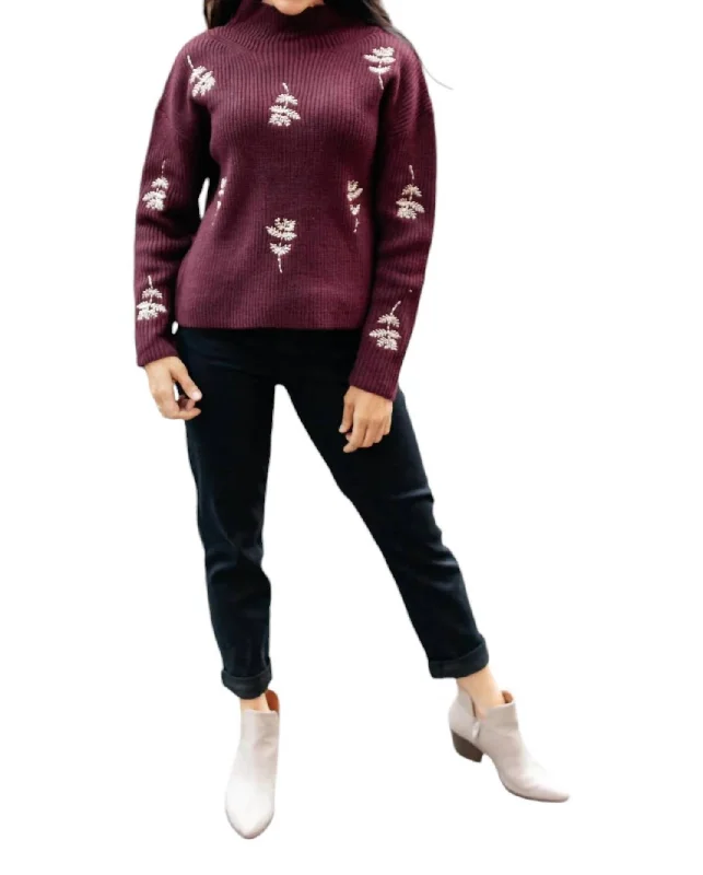 Genevieve Embroidered Sweater Notch Collar Peter Pan Collar Cowl Neck