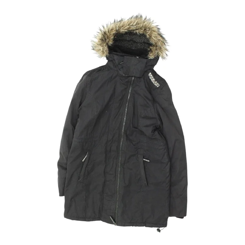 Superdry The Windcheater Womens Black Fur Trim Hooded Jacket | Designer Coat VTG Rayon Fabric Velvet Fabric Corduroy Fabric Superdry The Windcheater Womens Black Fur Trim Hooded Jacket | Designer Coat VTG Rayon Fabric Velvet Fabric Corduroy Fabric