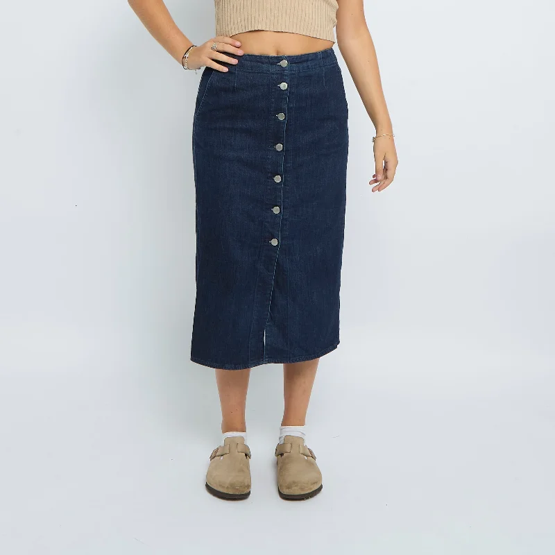 Denim Buttoned Midi Skirt - UK 8 breathable skirt fabric