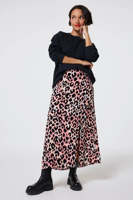 Mixed Neutral with Black Shadow Leopard Split Front Skirt tulle skirt dreamy