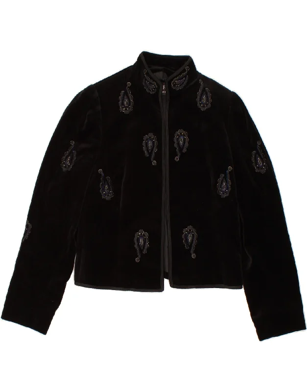 LOUIS FERAUD Womens Velvet Open Blazer Jacket EU 40 Medium Black Paisley Fleece Jacket Down Jacket Feather Jacket LOUIS FERAUD Womens Velvet Open Blazer Jacket EU 40 Medium Black Paisley Fleece Jacket Down Jacket Feather Jacket