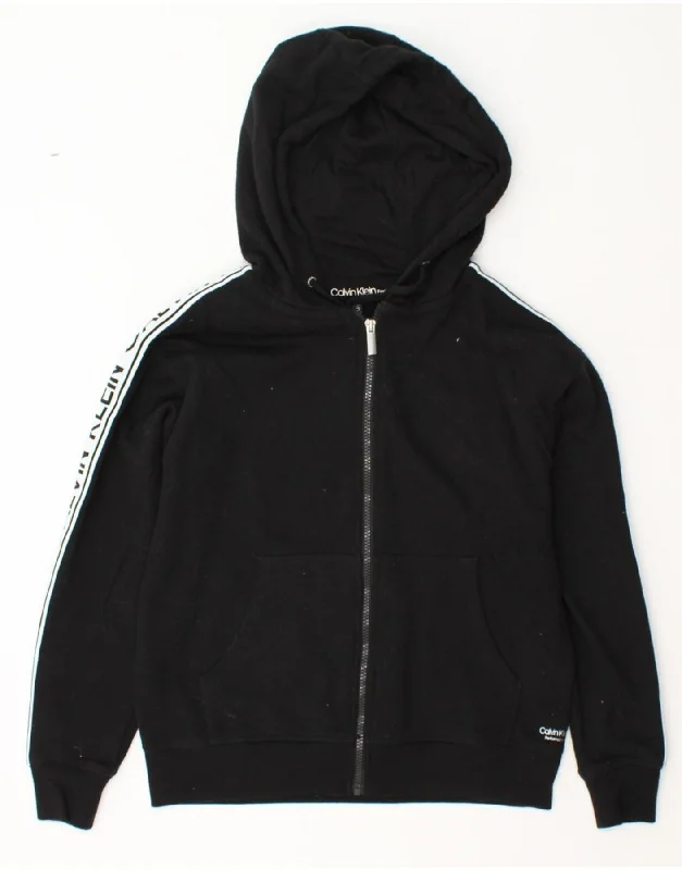 CALVIN KLEIN Womens Oversized Zip Hoodie Sweater UK 6 XS Black Colourblock Solid Print Embellished CALVIN KLEIN Womens Oversized Zip Hoodie Sweater UK 6 XS Black Colourblock Solid Print Embellished