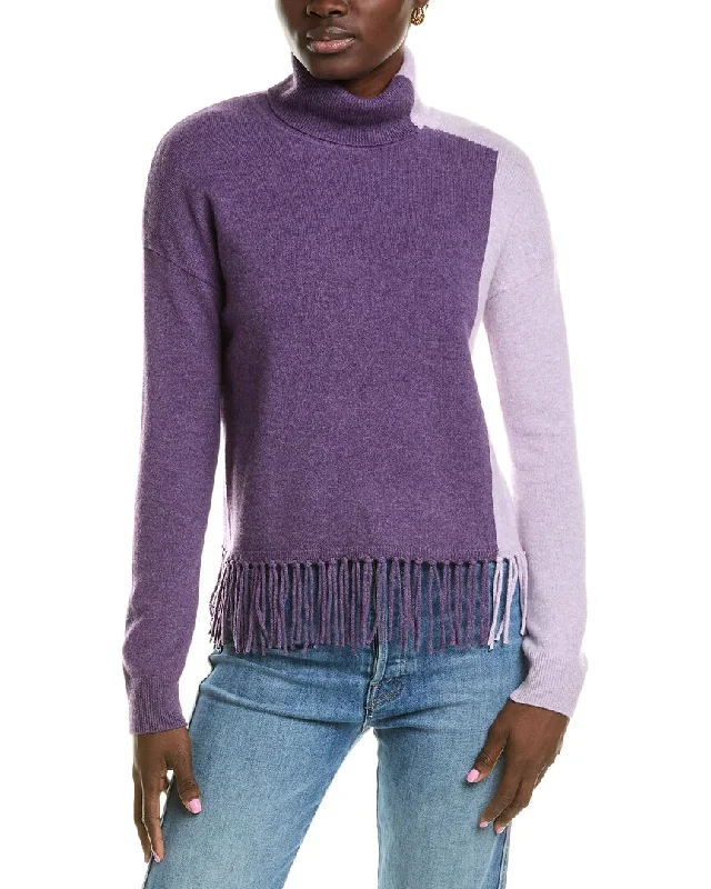 sofiacashmere Colorblock Cashmere Sweater Hooded Caped Shawl Collar