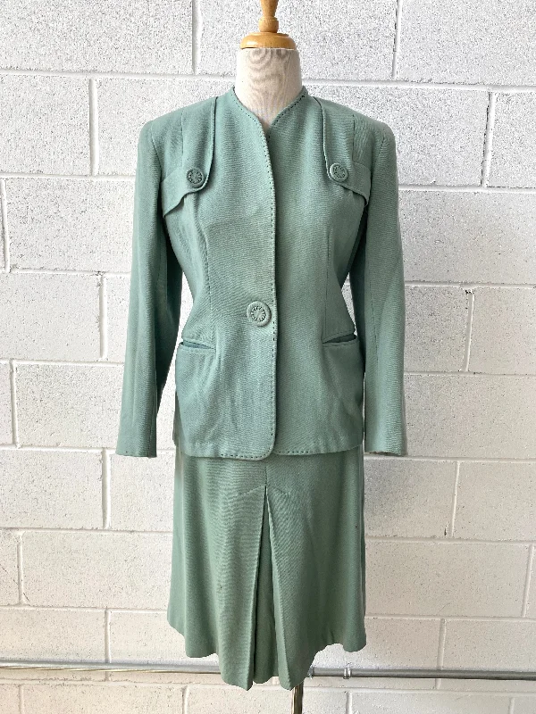 Vintage 1940s Seafoam Green Two-Piece Skirt Suit, W26" lace skirt romantic