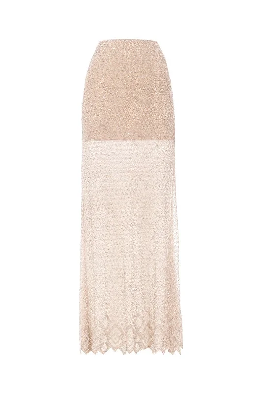 GOLD EMBELLISHED LACE MAXI SKIRT high waist skirt