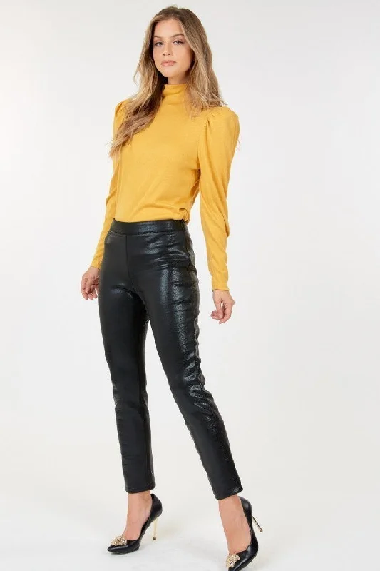 Animal Skin Vinyl Ankle Pants Fashionable Button-Up Pants