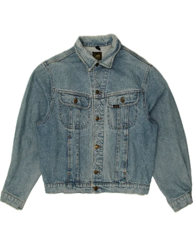 LEE Womens Oversized Crop Denim Jacket UK 14 Medium Blue Cotton Zippered Front Buttoned Front Snap Front LEE Womens Oversized Crop Denim Jacket UK 14 Medium Blue Cotton Zippered Front Buttoned Front Snap Front