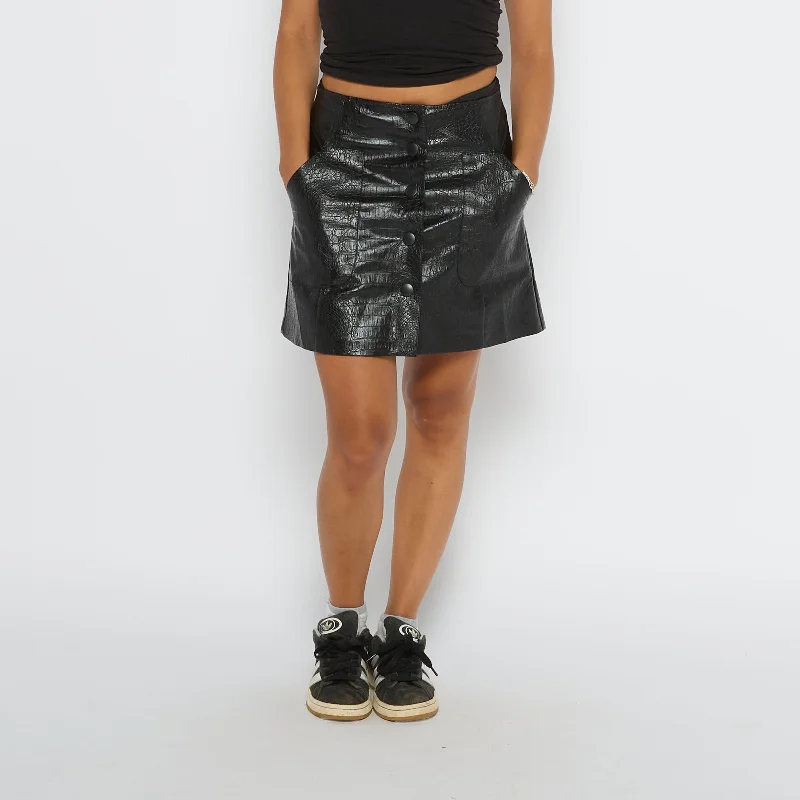 Crocodile PVC A Line Short Skirt - UK 10 zip skirt side