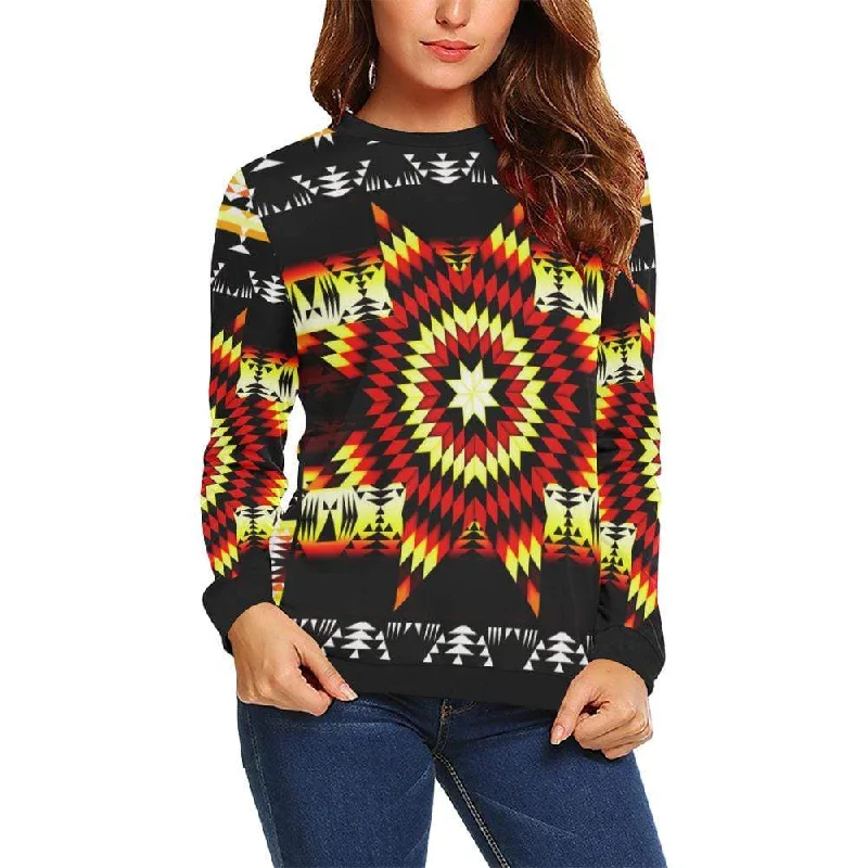 Fire Colors Crewneck Sweatshirt for Women Hoodie with Hem Elastic Stretchable Comfortable Fire Colors Crewneck Sweatshirt for Women Hoodie with Hem Elastic Stretchable Comfortable