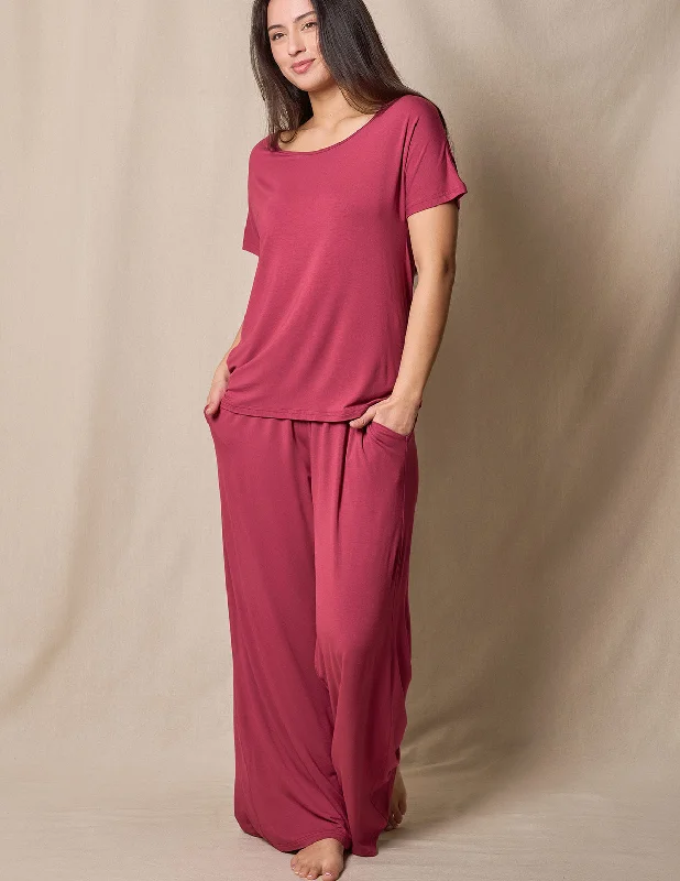 Bamboo Palazzo Lounge Pants - Burgundy Rose Modern Bootcut Pants