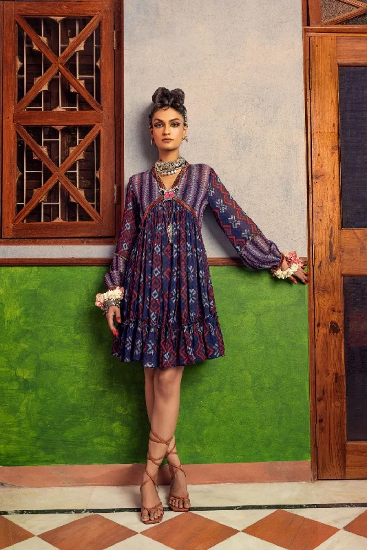 Blue Printed  & Embroidered Dress Tunics Essential wardrobe