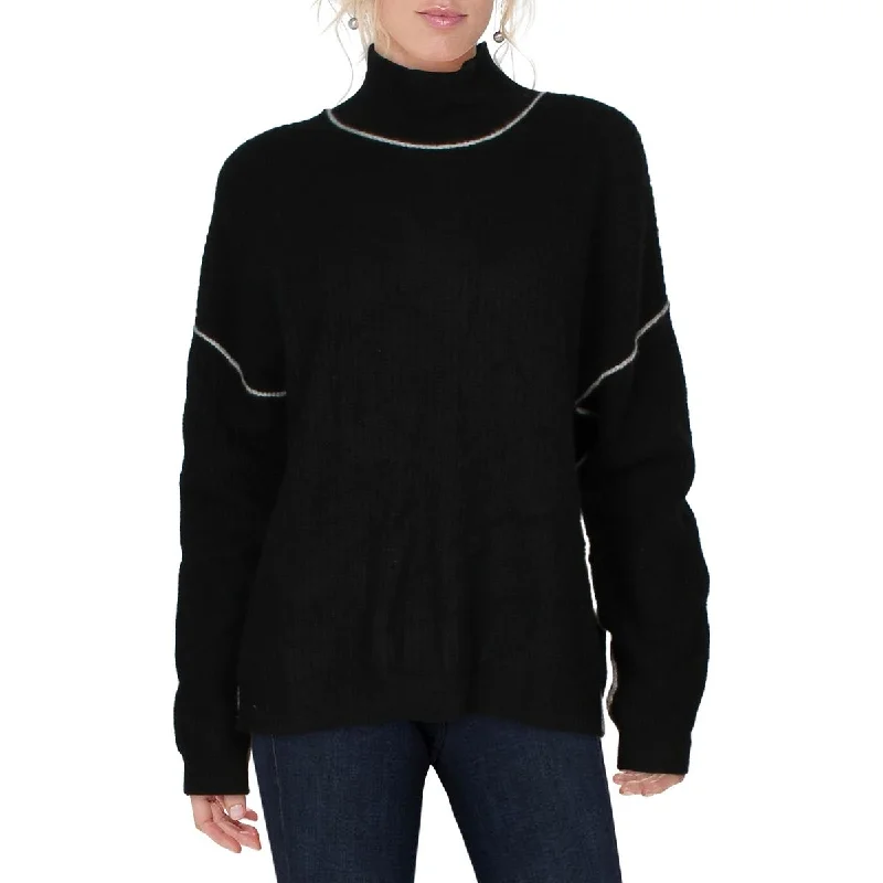 Womens Ribbed Long Sleeve Turtleneck Sweater Mesh Fabric Canvas Fabric Denim Fabric