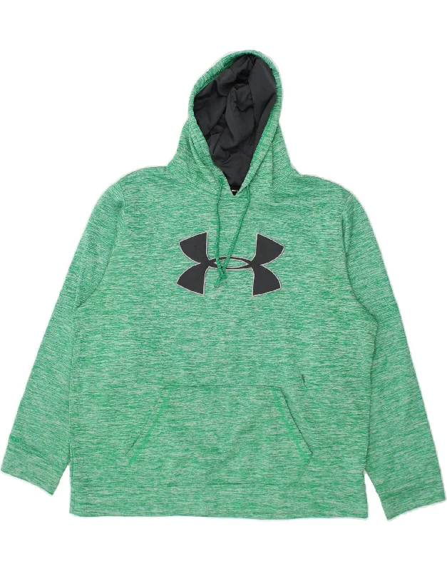 UNDER ARMOUR Womens Oversized Graphic Hoodie Jumper UK 18 XL Green Hoodie with Mock Neck Collared Structured