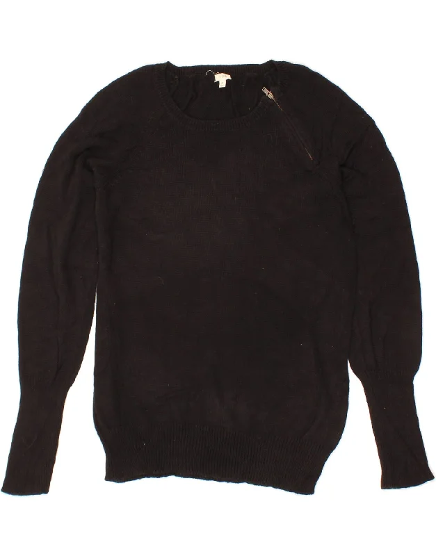 J. CREW Womens Crew Neck Jumper Sweater UK 12 Medium Black Silk Blend Satin Velvet