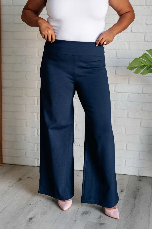 Hazel Blues® |  Magic Wide Leg Pants in Navy Cozy Maternity Pants