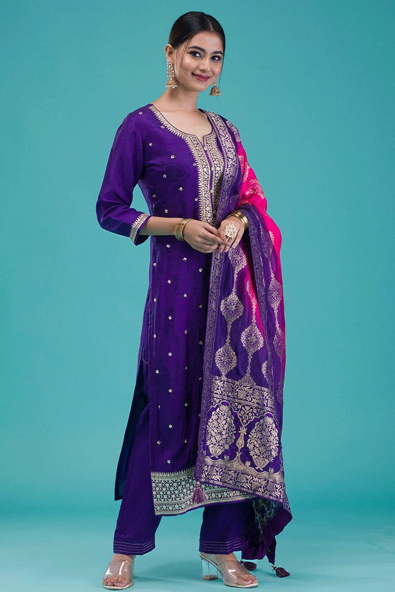 Embroidery Work Purple Color Dress For Diwali Tunics Bestseller popular