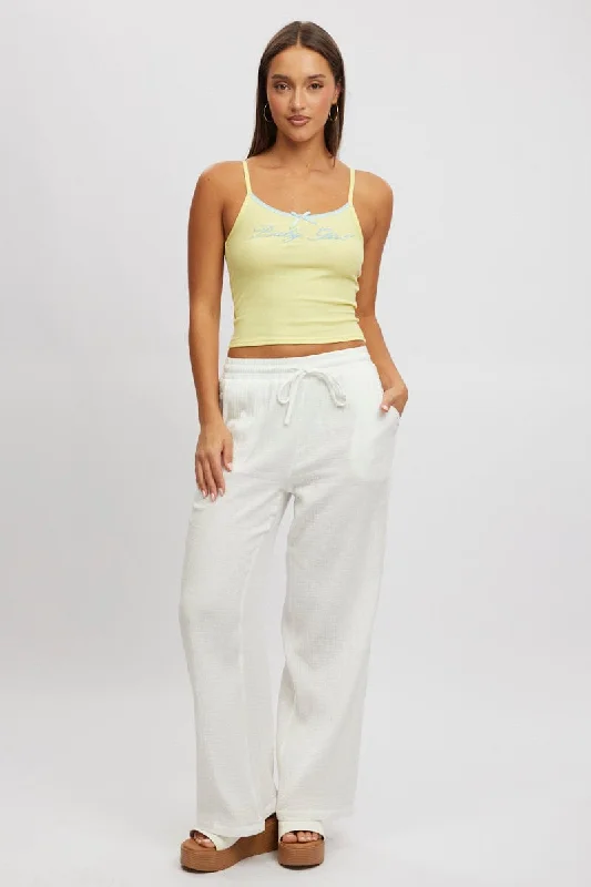 White Wide Leg Pants Elasticated Waist Casual Yoga Pants