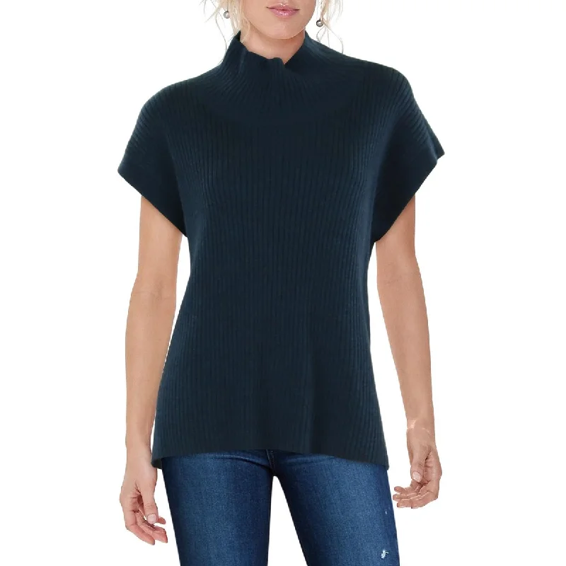 Womens Wool Sleeveless Mock Turtleneck Sweater Transparent Opaque Sheer