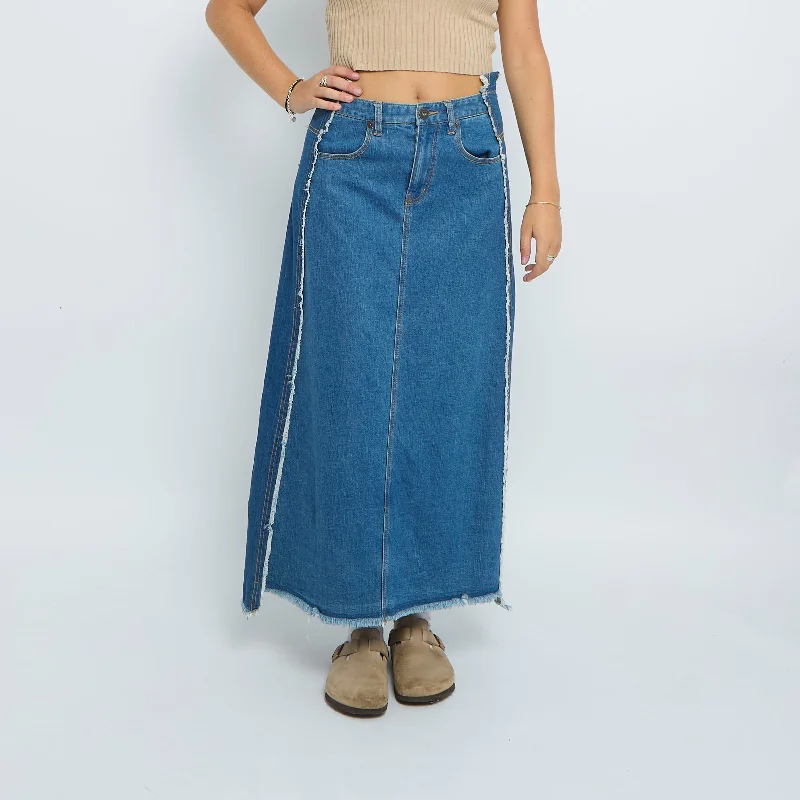 Denim Fray  Maxi Skirt - UK 10 velvet skirt luxurious