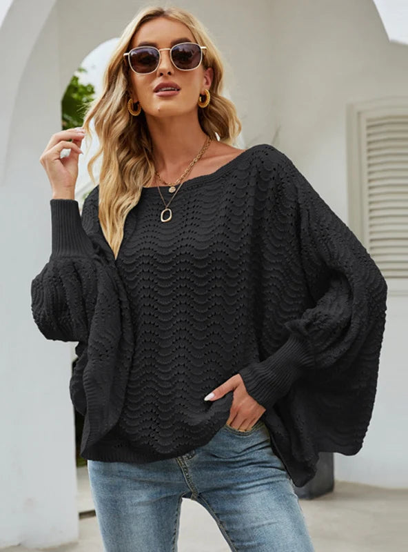 CLASSY LOOSE BAT SLEEVE SWEATER Ribbed Striped Patterned