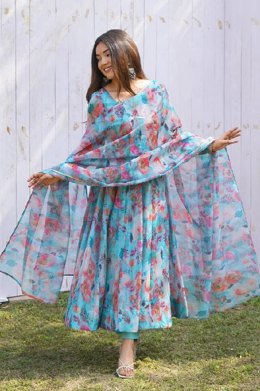 Party Wear Long Dress With Dupatta For Women Maxi Flowy Bohemian
