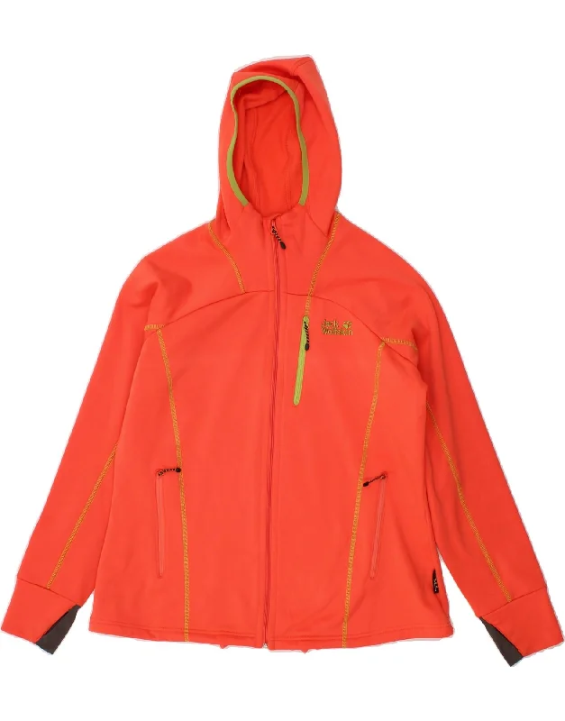 JACK WOLFSKIN Womens Zip Hoodie Sweater UK 18/20 XL Orange Colourblock Hoodie with Bell Sleeves Flared Feminine