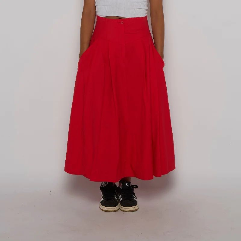 Red Full Maxi Skirt - UK 8 silk skirt sleek