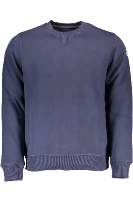 Blue Cotton Men Sweater Glossy Satin Silk