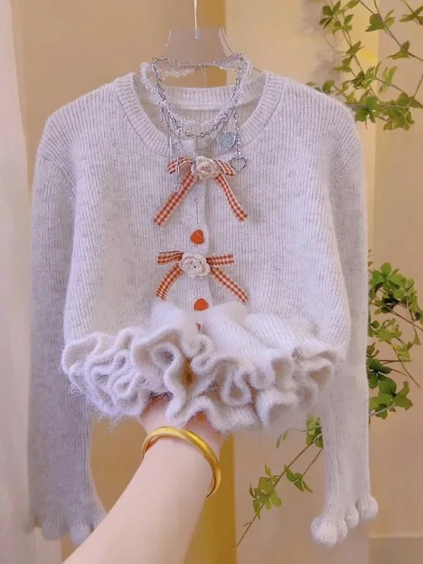 Playful Gingham Bows White Sweater Chenille Fabric Brocade Fabric Lace Fabric
