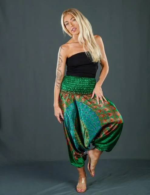 Boho Festival Green Harem Pants Formal Linen Trousers