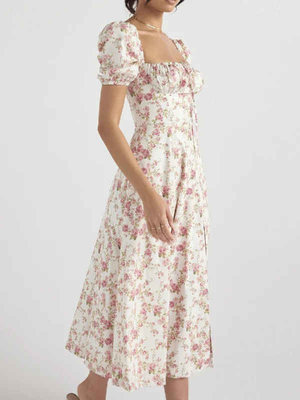 Wjczt fashion vintage womens boho dress Summer Casual Flutter Short Sleeve Square Neck Floral Dress vestidos Tunics Stylish elegant Wjczt fashion vintage womens boho dress Summer Casual Flutter Short Sleeve Square Neck Floral Dress vestidos Tunics Stylish elegant