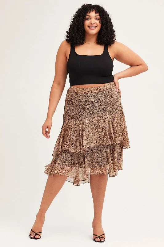 Animal Print Midi Skirt Tie pleated skirt texture