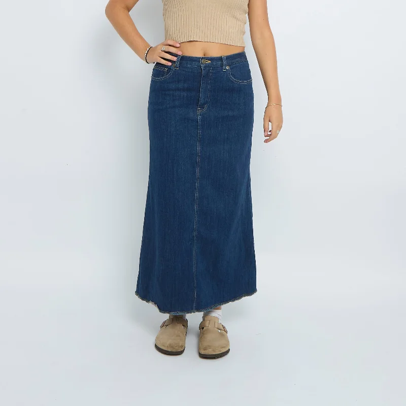 Denim Frayed Maxi Skirt - UK 10 cashmere skirt fine