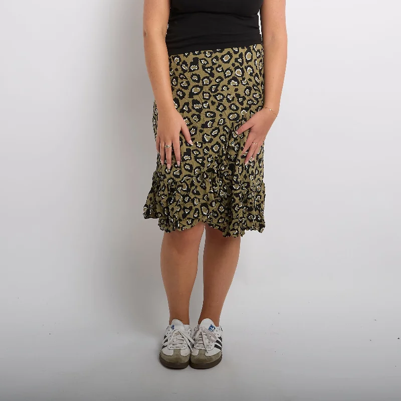 Leopard  Frill  Midi Skirt - UK 12 corduroy skirt durable