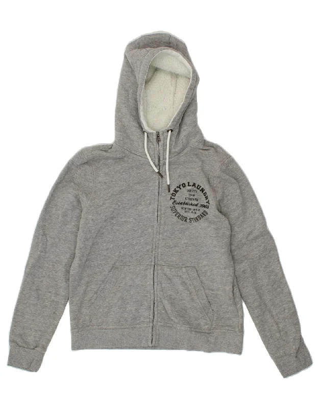 TOKYO LAUNDRY Womens Graphic Zip Hoodie Sweater UK 16 Large Grey Cotton Satin Blend Silk Blend Wool Blend TOKYO LAUNDRY Womens Graphic Zip Hoodie Sweater UK 16 Large Grey Cotton Satin Blend Silk Blend Wool Blend
