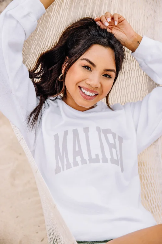 Malibu White Graphic Sweatshirt Hoodie with Magnetic Closure Innovative Modern