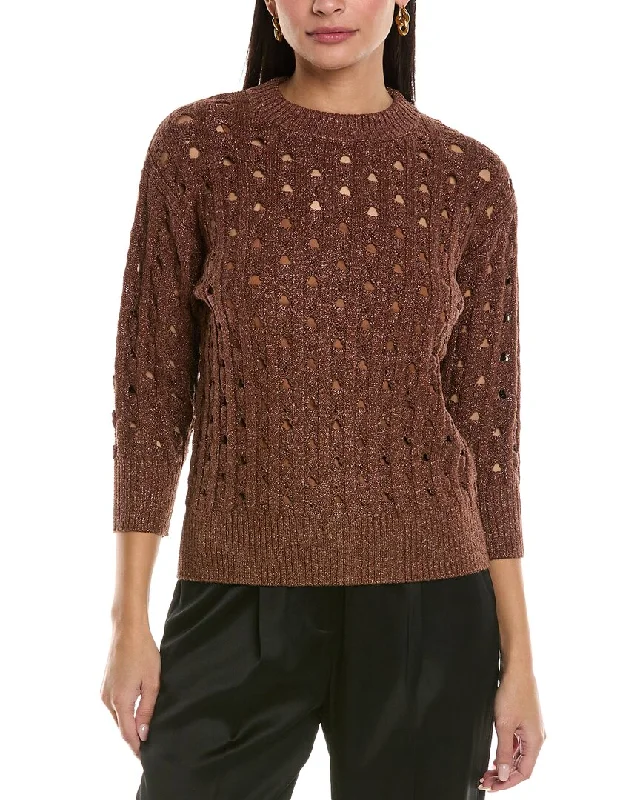 St. John Crochet Sweater Real Fur Shearling Chenille