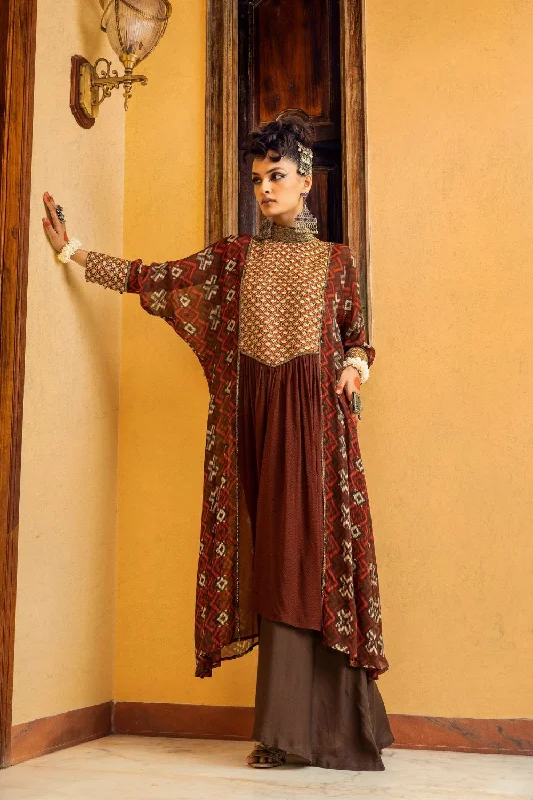 Brown Printed  & Embroidered Dress Tunics Practical durable