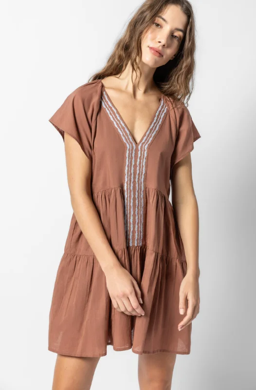 Flutter Sleeve Tiered Dress (Burnt Sienna) Tunics New arrival