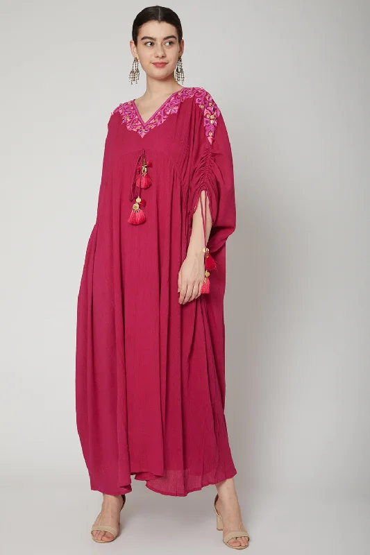 Maroon Embroidered Kaftan Dress Tunics Custom made