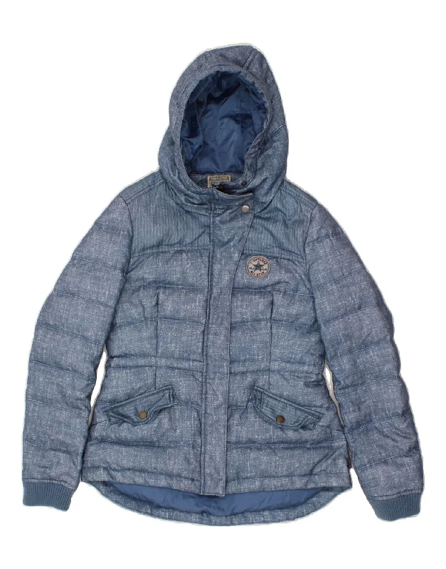 CONVERSE Womens Hooded Padded Jacket UK 10 Small Blue Toggled Jacket Drawstring Jacket Belted Jacket CONVERSE Womens Hooded Padded Jacket UK 10 Small Blue Toggled Jacket Drawstring Jacket Belted Jacket