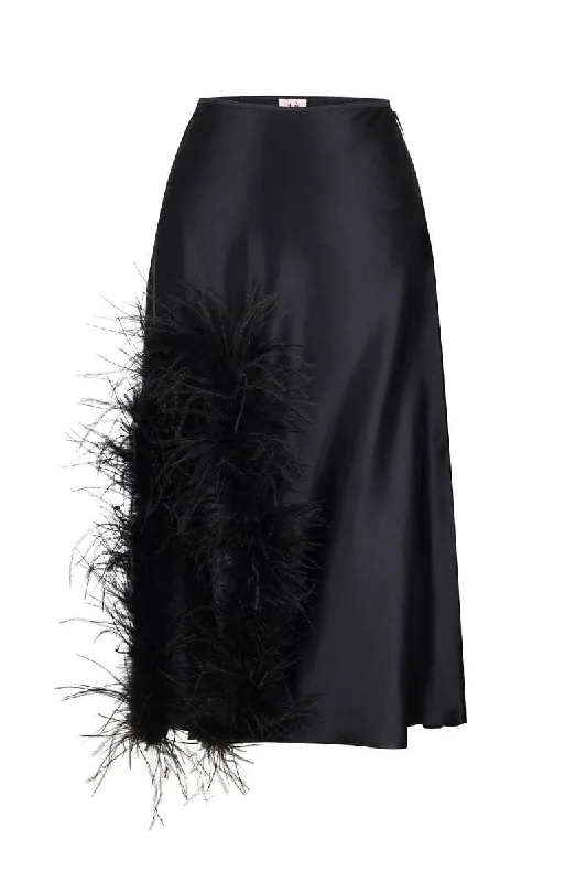 BLACK LAETITIA FEATHER MIDI SKIRT denim skirt trendy