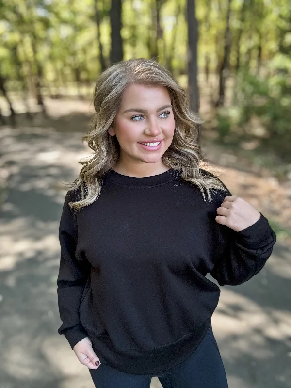 Scuba Crewneck Sweatshirt - Black FINAL SALE Hoodie with Thumb Holes Functional Cozy Scuba Crewneck Sweatshirt - Black FINAL SALE Hoodie with Thumb Holes Functional Cozy