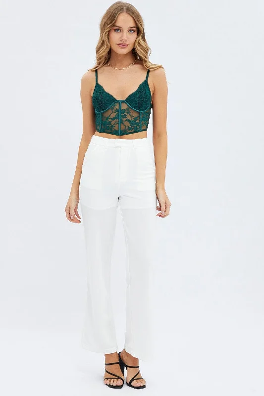 White Straight Fit Pants High Rise Ponte Slim-Fit Leggings
