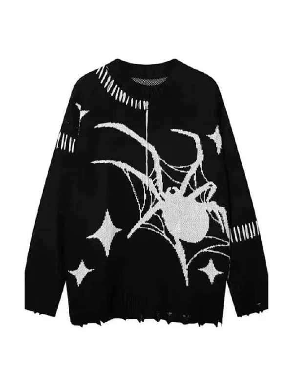 Spider Jacquard Tattered Hem Sweater Lace Blend Ribbed Blend Corduroy Blend