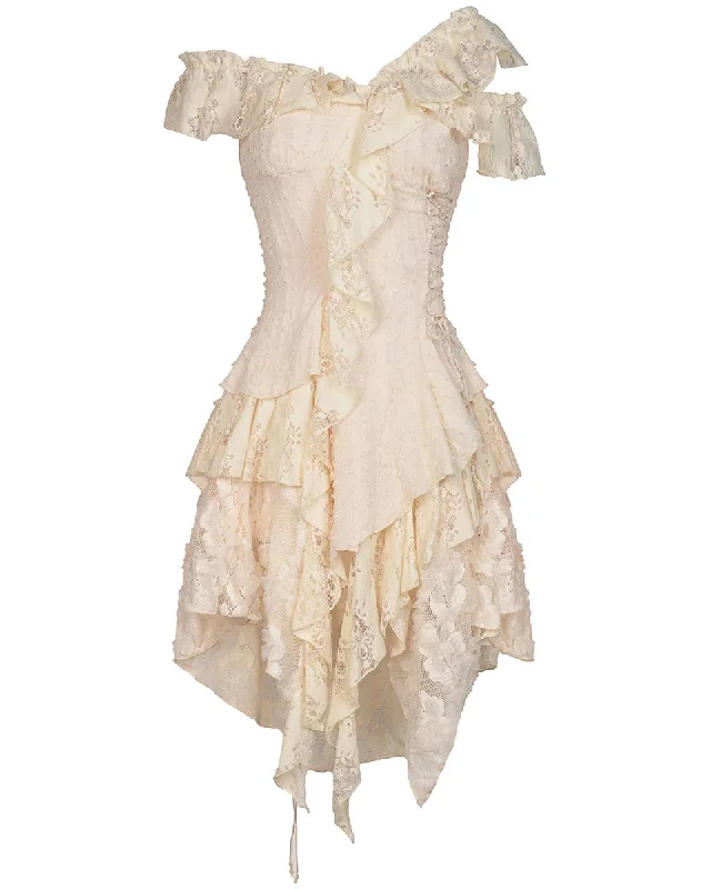 Dark In Love Eldonia Lace Steampunk Dress - Vintage Off-White Tunics Fashionable chic