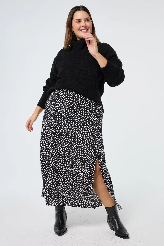 Black with White Cheetah Side Split Skirt pleated skirt texture