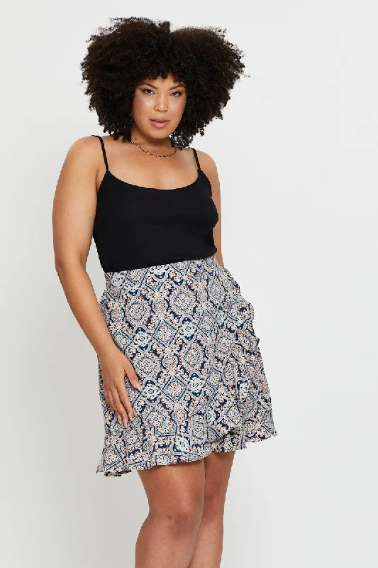 Paisley Pr Mini Skirt Ruffle Hem pleated skirt texture