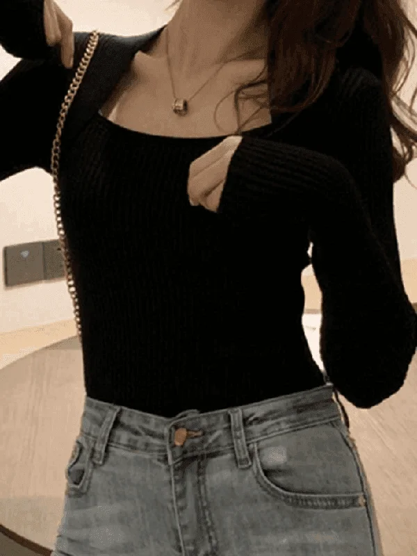 Rib Knit Sweater Anti-Pilling Anti-Shrink Durable